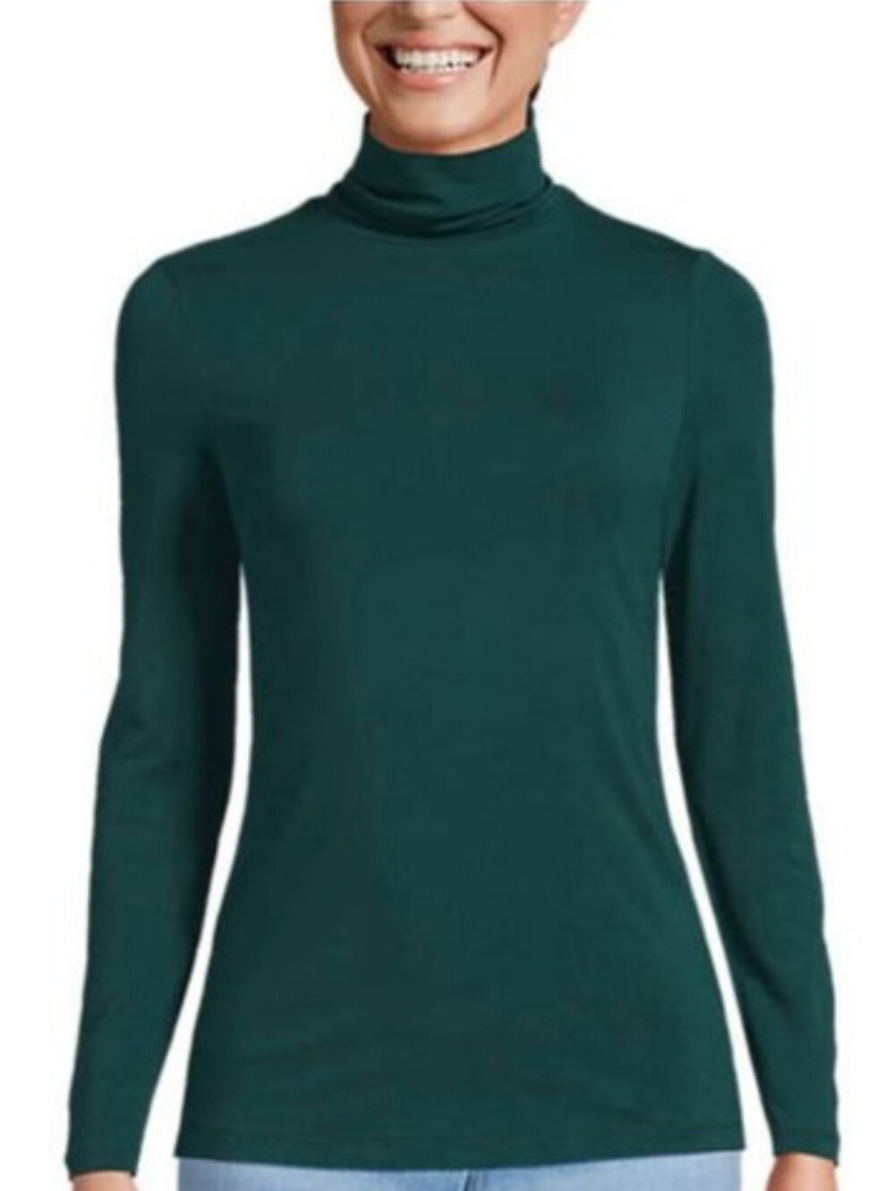 Lands' End Womens Shaped Fit Turtleneck Forest Green Cotton Modal Blend XL(18)